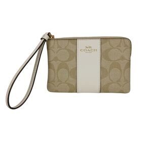 Coach Corner Zip Wristlet In Signature Canvas With Stripe